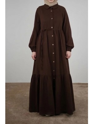 Ande Tesettür Katlı Müslin Elbise/ Ferace - Acı Kahve