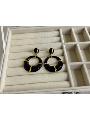 Eredka Siyah Mineli Sallantılı Küpe