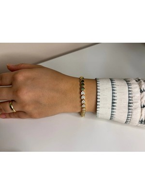 Eredka Kalp Şekilli Zirkon Taşlı Kararmaz Paslanmaz Çelik Bileklik (Ek Uzatmalı)