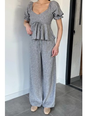 Gülseli Kadın V Yaka Bluz Pantolon Ikili Takım P-00020743