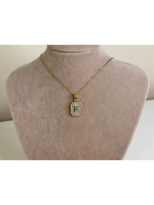 Eredka Zirkon Taşlı ''f'' Harf Kolye Kararma ve Paslanmaya Dayanıklı Çelik