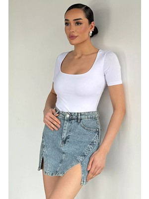 Gülseli Kadın Kare Yaka Crop Top Bluz P-00020636
