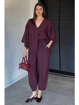 Gülseli Perry Kadın Kısa Kol Oversize Bluz Havuç Pantolon Ikili Takım P-00020707
