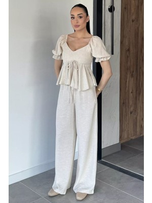 Gülseli Kadın V Yaka Bluz Pantolon Ikili Takım P-00020743