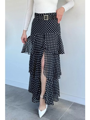 Gülseli Kadın Puantiyeli Kemerli Etek P-00020740