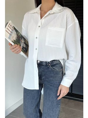 Gülseli Perry Kadın Çizgi Desenli Oversize Gömlek P-00020703