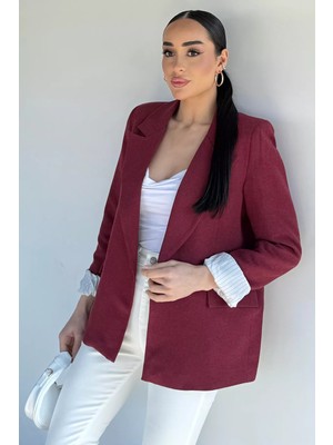 Gülseli Perry Kadın Kruvaze Yaka Astarlı Keten Ceket P-00020689