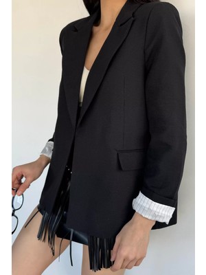 Gülseli Perry Kadın Kruvaze Yaka Astarlı Keten Ceket P-00020689