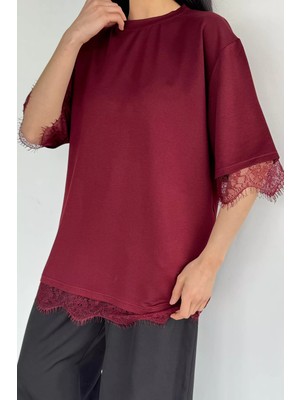 Gülseli Kadın Dantelli Oversize Tişört P-00020674