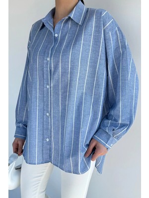 Gülseli Kadın Çizgili Oversize Gömlek P-00020727
