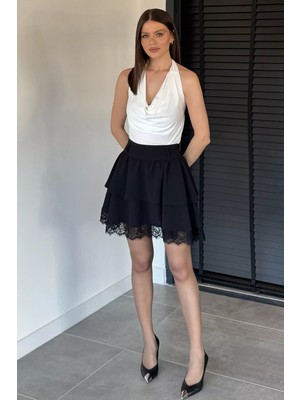 Gülseli Kadın Dantel Detaylı Volanlı Mini Etek P-00020664