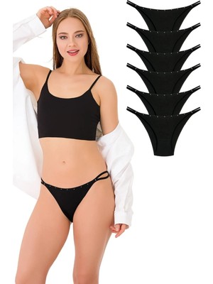 1025 Çift Ip-Taş Detaylı 6'lı Bikini Külot Paketi