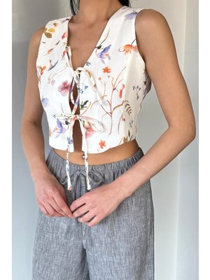 Gülseli Kadın Çiçek Baskılı Astarlı Yelek P-00020725