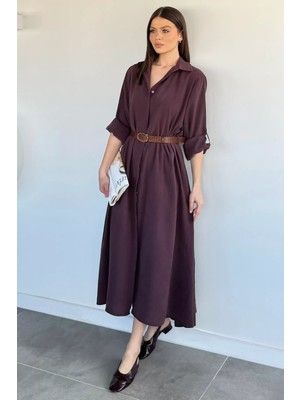 Gülseli Perry Kadın Gömlek Yaka Kemerli Elbise P-00020704