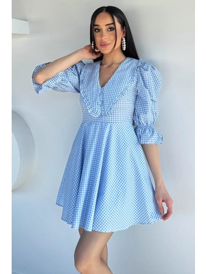Gülseli Kadın Pötikare Desenli Bebe Yaka Elbise P-00020744