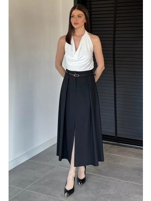 Gülseli Kadın Kemer Aksesuarlı Yırtmaç Detaylı Etek P-00020663