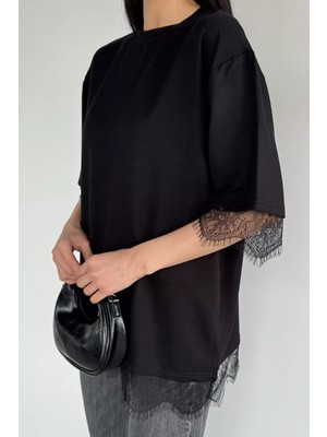 Gülseli Kadın Bisiklet Yaka Saten ve Güpür Garnili Bluz P-00020653