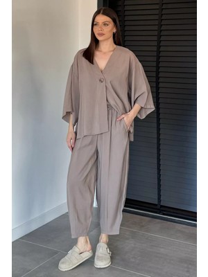Gülseli Perry Kadın Kısa Kol Oversize Bluz Havuç Pantolon Ikili Takım P-00020707