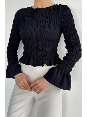 Gülseli Kadın Ön Düğmeli Fırfırlı Gipeli Bluz P-00020633