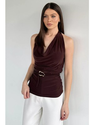 Gülseli Degaje Yaka Yan Büzgülü Dekolteli Bluz P-00020673