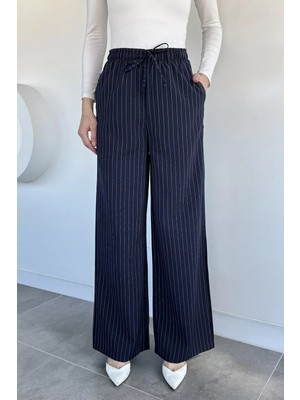 Gülseli Kadın Bel Lastikli Bağcıklı Bol Paça Pantolon P-00020736