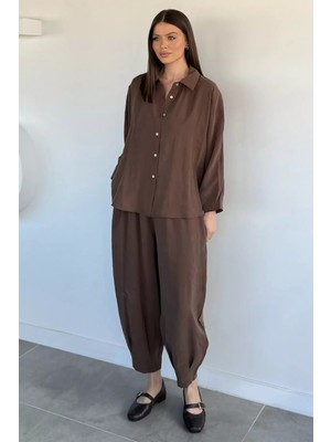 Gülseli Perry Kadın Oversize Gömlek Havuç Pantolon Ikili Takım P-00020706