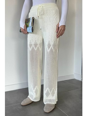 Gülseli Kadın Bel Lastikli Ajurlu Triko Pantolon P-00020774