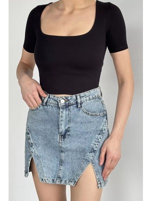 Gülseli Kadın Kare Yaka Crop Top Bluz P-00020636
