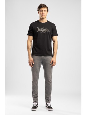 Lee Cooper Drawos Erkek Regular Fit %100 Pamuk Basic Bisiklet Yaka T-Shirt Siyah