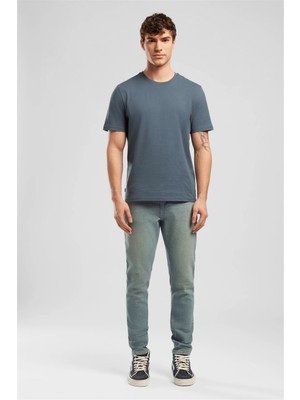 Lee Cooper Baselo Erkek Regular Fit %100 Pamuk Basic Bisiklet Yaka T-Shirt Mavi