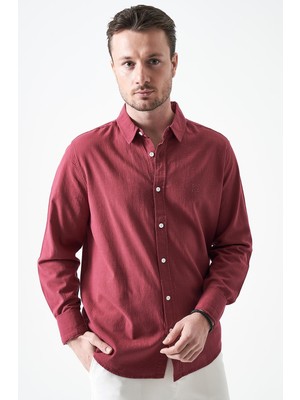 Tena Erkek Vişne Uzun Kol Basic Pamuk Flam Regular Gömlek