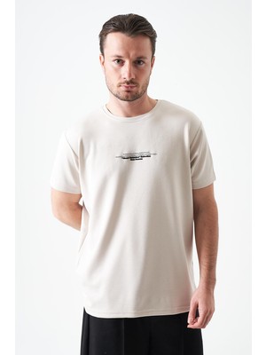Tena Erkek Bej Bisiklet Yaka Refresh Baskılı Modal Tişört