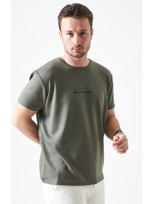 Tena Erkek Haki Bisiklet Yaka Made With  Baskılı Modal Tişört