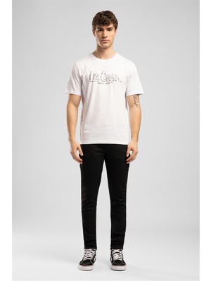 Lee Cooper Drawos Erkek Regular Fit %100 Pamuk Basic Bisiklet Yaka T-Shirt Beyaz