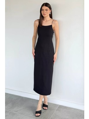 Gülseli Kadın Askılı Yırtmaç Detaylı Elbise P-00020559