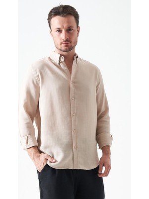 Tena Erkek Bej Uzun Kol Regular Basic Müslin Gömlek