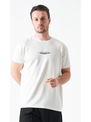 Tena Erkek Ekru Bisiklet Yaka Refresh Baskılı Modal Tişört