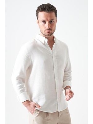 Tena Erkek Ekru Uzun Kol Regular Basic Müslin Gömlek