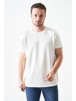 Tena Erkek Ekru Bisiklet Yaka Overdose Baskılı Modal Tişört