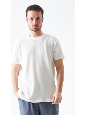 Tena Erkek Ekru Bisiklet Yaka Önü Karyola Waffle Basic Tişört