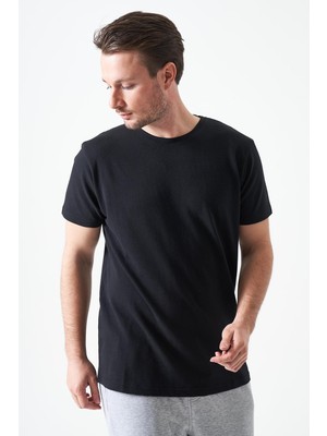 Tena Erkek Siyah Bisiklet Yaka Ottoman Basic Tişört