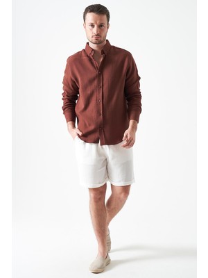 Tena Erkek Ekru Baggy Double Paça Müslin Şort