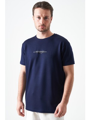 Tena Erkek Lacivert Bisiklet Yaka Refresh Baskılı Modal Tişört