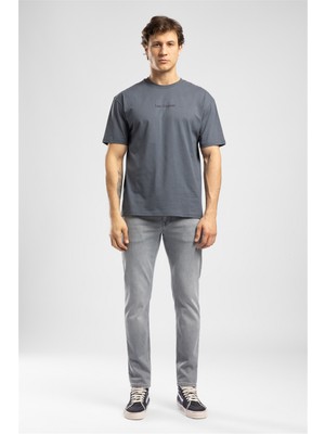 Lee Cooper Aylex Erkek Loose %100 Pamuk Baskılı Bisiklet Yaka T-Shirt Mavi
