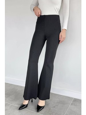 Gülseli Kadın Bel Lastikli Taş Işlemeli Likralı Ispanyol Paça Pantolon P-00020549