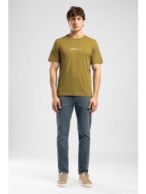 Lee Cooper ELVIS Erkek Regular Fit %100 Pamuk Baskılı Bisiklet Yaka T-Shirt Yeşil