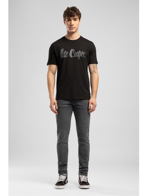 Lee Cooper Londonlogo Erkek Regular Fit %100 Pamuk Baskılı Bisiklet Yaka T-Shirt Siyah