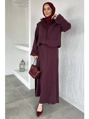 Julude Gülseli Astarlı Ceket Etek Tesettür Ikili Takım P-00020683