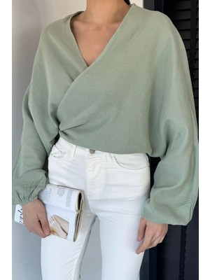 Gülseli Kadın Yarasa Kol Ön Bağlamalı Bluz P-00015901