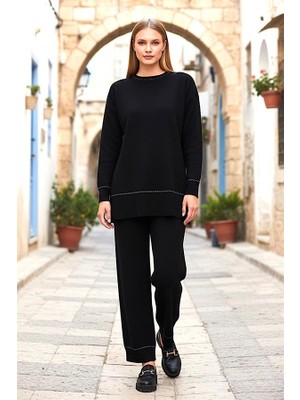 Modanı Seç Siyah Bisiklet Yaka Tunik Pantolon Triko Alt Üst Takım